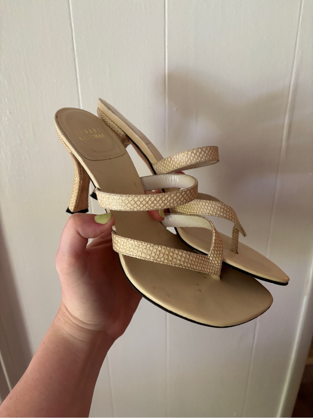 Vintage Stuart WEITZMAN Tan Gold Snakeskin Sandal Heels 6.5